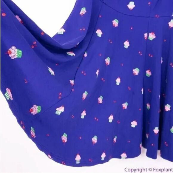Unique Vintage Gwynnie Bee Cupcake‎ Print Navy Dress, 1X - Picture 9 of 14